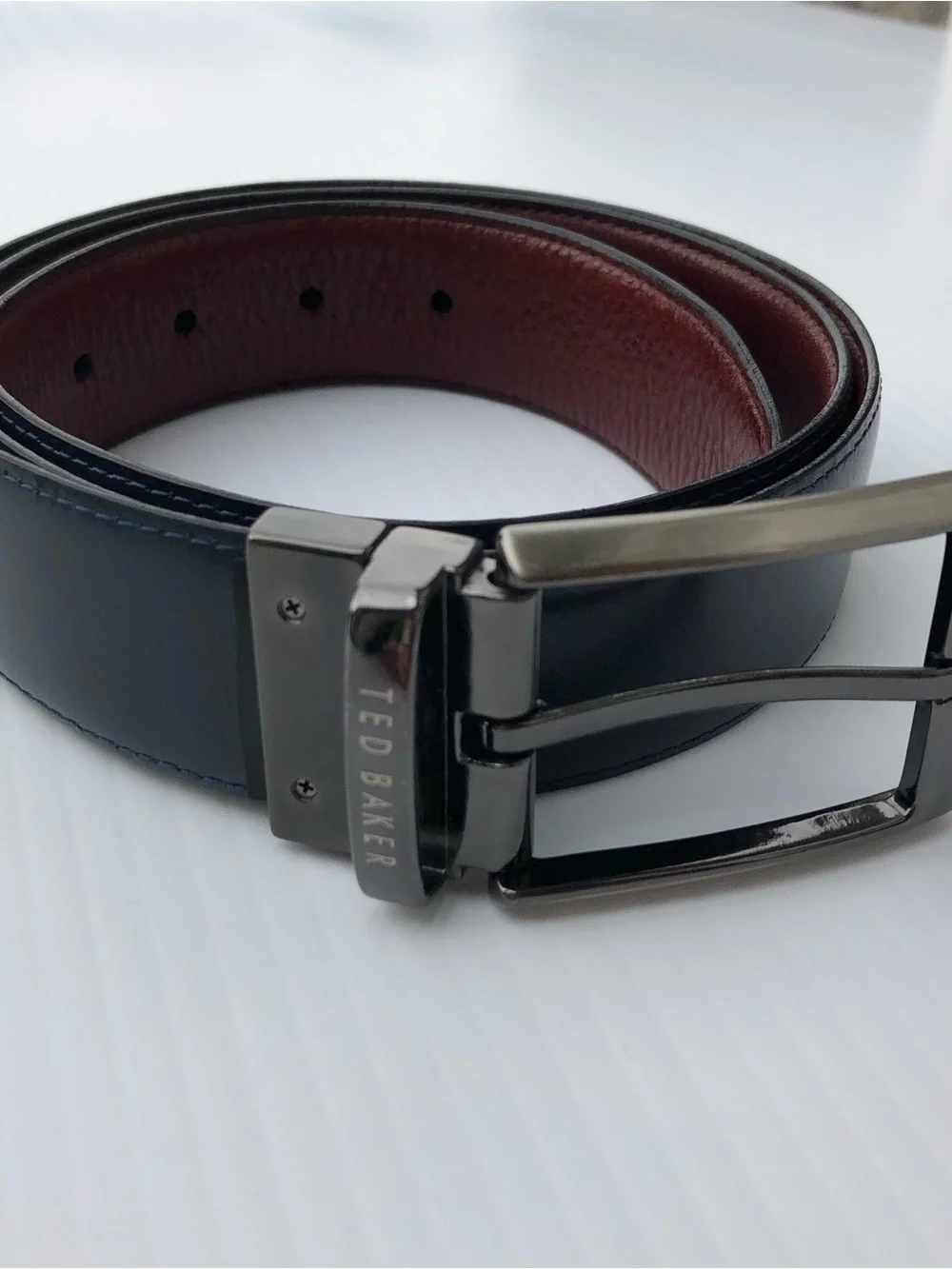 Ted Baker Men's brown and black reversible Leather Belt with Gunmetal Buckle